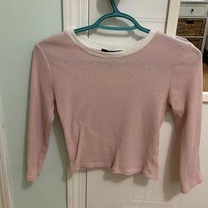 Pink and white long sleeve crop top